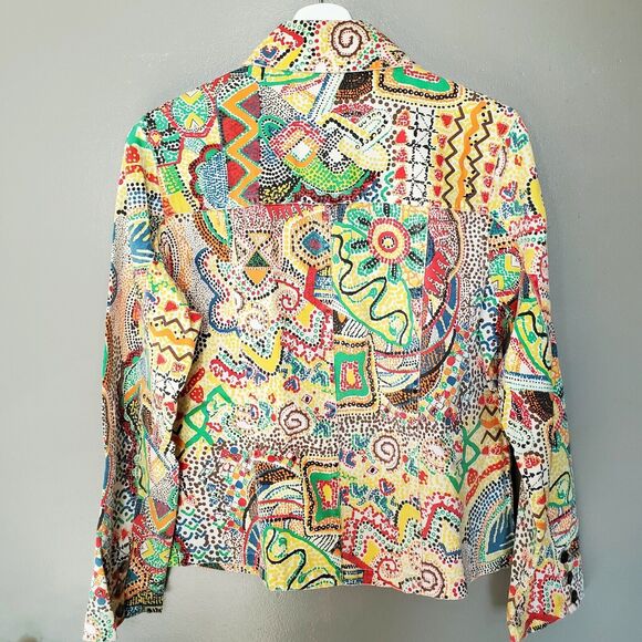 Chico's Jacket Womens Size Small(4) Colorful Abstract Lightweight Denim Stretch - Picture 6 of 11